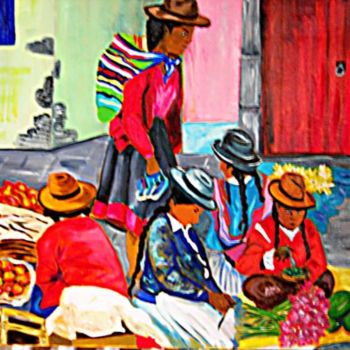 Painting titled "le marché" by Nadege Frazié, Original Artwork, Oil