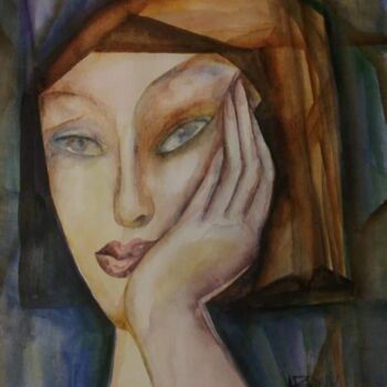 Картина под названием "Watercolor portrait…" - Nadezda Baruns, Подлинное произведение искусства, Акварель