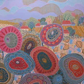 Painting titled "Poppy field 2" by Nadezda Danilova, Original Artwork, Acrylic