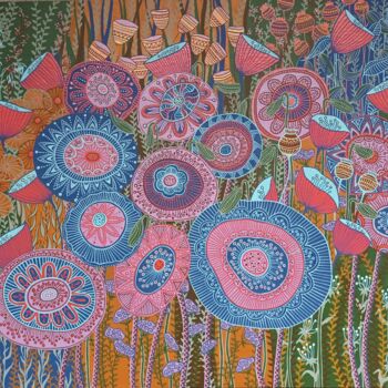 Painting titled "Flowers in the gard…" by Nadezda Danilova, Original Artwork, Acrylic