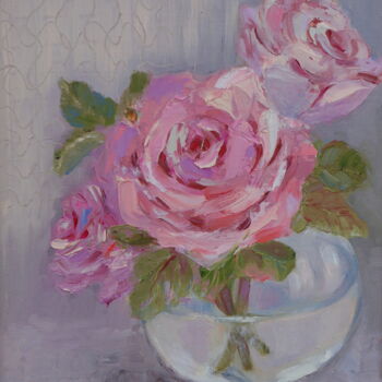 Painting titled "Rose in glass vase" by Nadezda Krivohizina, Original Artwork, Oil