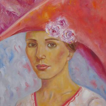Malarstwo zatytułowany „Woman in a hat” autorstwa Nadezda Krivohizina, Oryginalna praca, Olej Zamontowany na Drewniana rama…