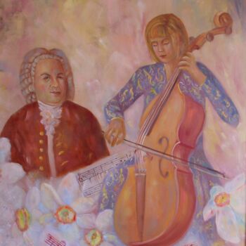 Painting titled "Play Bach" by Nadezda Krivohizina, Original Artwork, Oil Mounted on Wood Stretcher frame