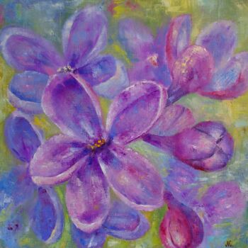 Painting titled "Lilac" by Nadezda Krivohizina, Original Artwork, Oil Mounted on Wood Stretcher frame