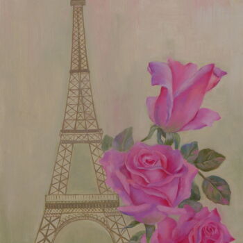 Peinture intitulée "Rose "Eiffel tower"" par Nadezda Krivohizina, Œuvre d'art originale, Huile