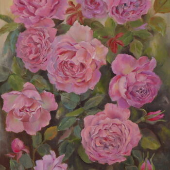 Painting titled "Rose bush" by Nadezda Krivohizina, Original Artwork, Oil