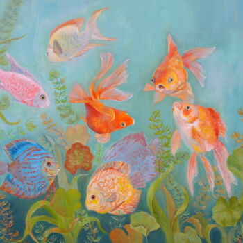 Peinture intitulée "Fishes" par Nadezda Krivohizina, Œuvre d'art originale, Huile