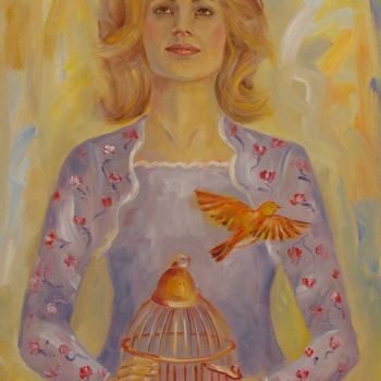 "Woman with birds" başlıklı Tablo Nadezda Krivohizina tarafından, Orijinal sanat, Petrol Ahşap Sedye çerçevesi üzerine monte…