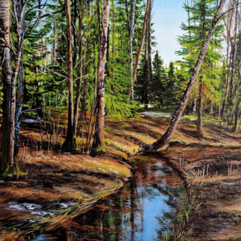 Pintura titulada "Лесной ручей" por Nadezhda Nikonenko, Obra de arte original, Acrílico