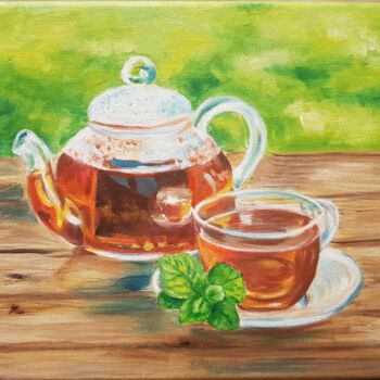 Painting titled "Tea drinking" by Nadezhda Brinke, Original Artwork, Oil