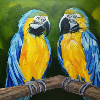 Malerei mit dem Titel "Two macaw parrots o…" von Nadezhda Kokorina, Original-Kunstwerk, Öl
