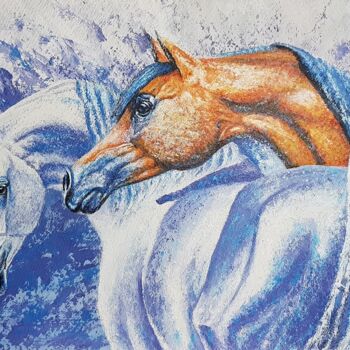 Картина под названием "Пара лошадей" - Надежда Потехина, Подлинное произведение искусства, Акрил
