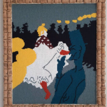 Textielkunst getiteld "La Gulya ,Moulin Ro…" door Nadezhda Revtovich, Origineel Kunstwerk, Draad Gemonteerd op Houten paneel
