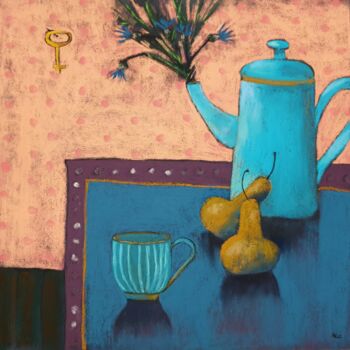 Painting titled "Flowers in a teapot" by Nadezhda Shamkova, Original Artwork, Pastel