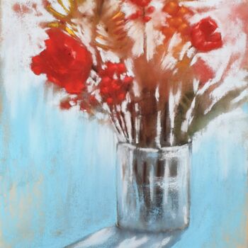 Schilderij getiteld "Bouquet of red flow…" door Nadezhda Shamkova, Origineel Kunstwerk, Pastel