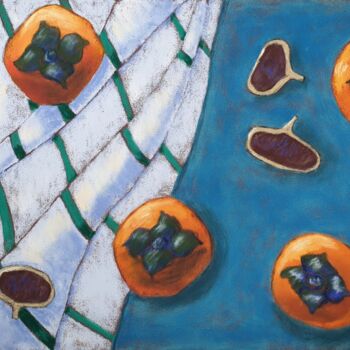 Disegno intitolato "Figs and persimmons" da Nadezhda Shamkova, Opera d'arte originale, Pastello
