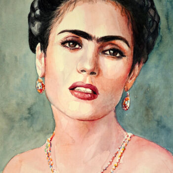 Painting titled "Frida Kahlo de Rive…" by Nadezhda Zueva, Original Artwork, Watercolor