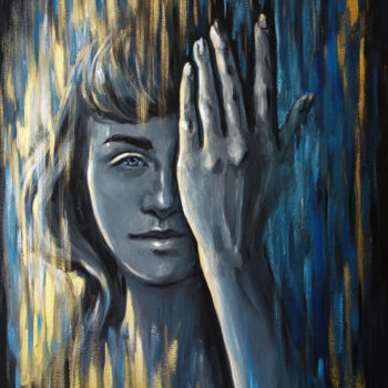 Картина под названием "SIGHT- GIRL FACE WI…" - Nadezhda Zueva, Подлинное произведение искусства, Акрил Установлен на Деревян…