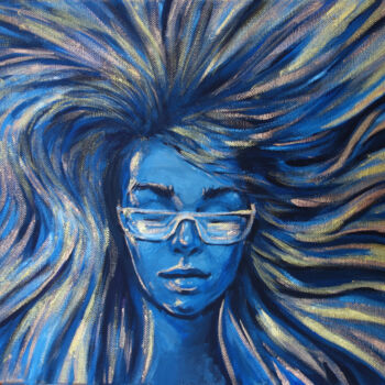 Painting titled "Girl with sunglasse…" by Nadezhda Zueva, Original Artwork, Acrylic