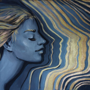 Malerei mit dem Titel "Girl with gold, ori…" von Nadezhda Zueva, Original-Kunstwerk, Acryl Auf Keilrahmen aus Holz montiert