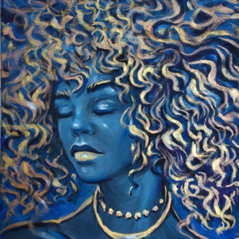 Painting titled "CURLY- original gif…" by Nadezhda Zueva, Original Artwork, Acrylic Mounted on Wood Stretcher frame
