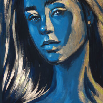 Painting titled "Blue girl-original…" by Nadezhda Zueva, Original Artwork, Acrylic