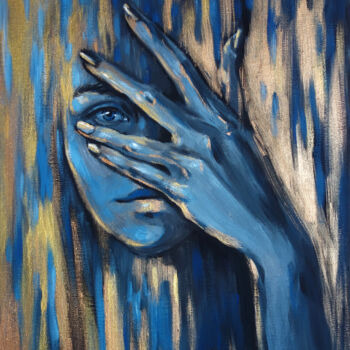 「VISION-woman blue e…」というタイトルの絵画 Nadezhda Zuevaによって, オリジナルのアートワーク, アクリル ウッドストレッチャーフレームにマウント