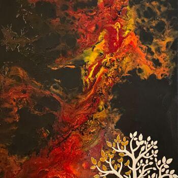 Painting titled "Fire Tree" by Nad974, Original Artwork, Acrylic Mounted on Wood Stretcher frame