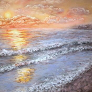 Peinture intitulée "Golden sunset" par Nadia Bedei, Œuvre d'art originale, Pastel