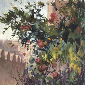 Peinture intitulée "Uzbek pomegranate" par Nadia Boldina, Œuvre d'art originale, Tempera Monté sur Châssis en bois