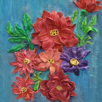 Art textile intitulée "Flowers" par Nadia Fakhry, Œuvre d'art originale, Acrylique Monté sur Châssis en bois