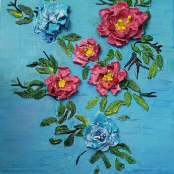 Painting titled "Blooming" by Nadia Fakhry, Original Artwork, Acrylic Mounted on Wood Stretcher frame