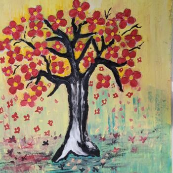 Painting titled "Spring" by Nadia Fakhry, Original Artwork, Acrylic Mounted on Wood Stretcher frame