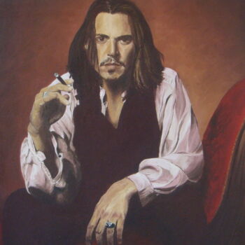 Картина под названием "Johnny Depp" - Nadia Jobin, Подлинное произведение искусства, Масло Установлен на Деревянная рама для…