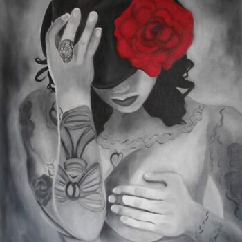 Painting titled "Tatouage caché" by Nadia Loriot, Original Artwork, Oil