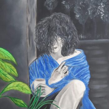 Painting titled "Tristesse au matin" by Nadia Loriot, Original Artwork, Oil