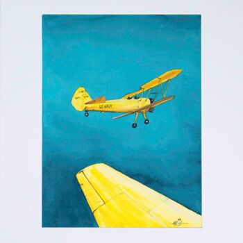 Painting titled "yellow Airplane" by Nadia Sh. Mikhailo, Original Artwork, Watercolor