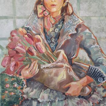 Painting titled "Tulips" by Nadia Siemek, Original Artwork, Acrylic Mounted on Wood Stretcher frame