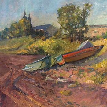 Painting titled "Boats" by Nadia Vorotilo, Original Artwork, Oil