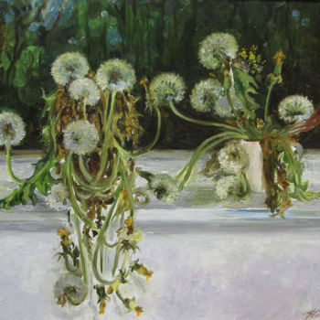 Painting titled "Dandelions" by Nadia Vorotilo, Original Artwork, Oil