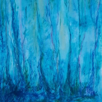 Dessin intitulée "Bluee Trees - Trees…" par Nadia Larosa, Œuvre d'art originale, Pastel