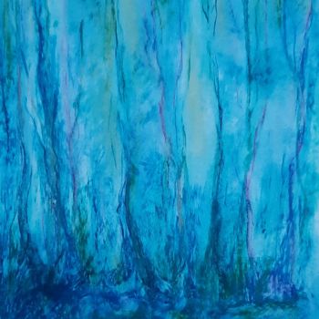 Drawing titled "Bluee Trees - Trees…" by Nadia Larosa, Original Artwork, Pastel