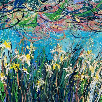 Schilderij getiteld "Narcissus landscape…" door Nadiia Antoniuk, Origineel Kunstwerk, Acryl Gemonteerd op Frame voor houten…