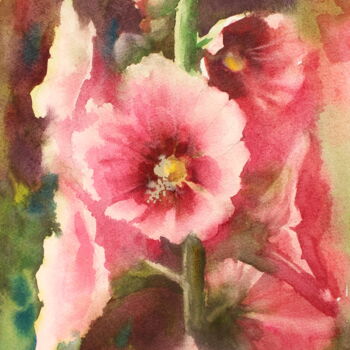 Painting titled "Malva flower" by Nadiia Dubei, Original Artwork, Watercolor