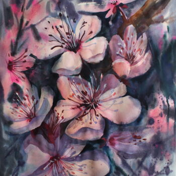 Malerei mit dem Titel "A breath of spring" von Nadiia Dubei, Original-Kunstwerk, Aquarell