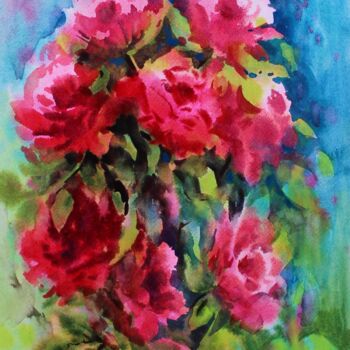 Malerei mit dem Titel "Red roses" von Nadiia Dubei, Original-Kunstwerk, Aquarell