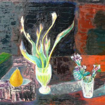 Ζωγραφική με τίτλο "Still Life with Iri…" από Nadina Pascariu, Αυθεντικά έργα τέχνης, Λάδι