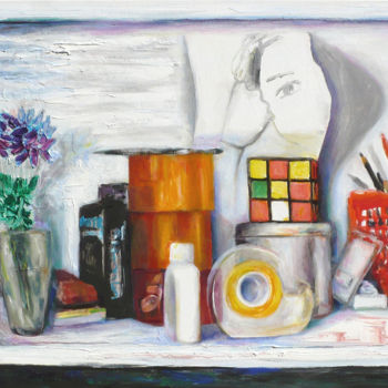 Painting titled "White Shelf" by Nadina Pascariu, Original Artwork, Oil