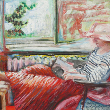 Painting titled "Katia Reading with…" by Nadina Pascariu, Original Artwork, Oil
