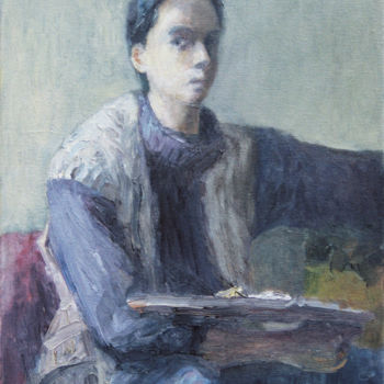 Pintura titulada "Self-portrait with…" por Nadina Pascariu, Obra de arte original, Oleo